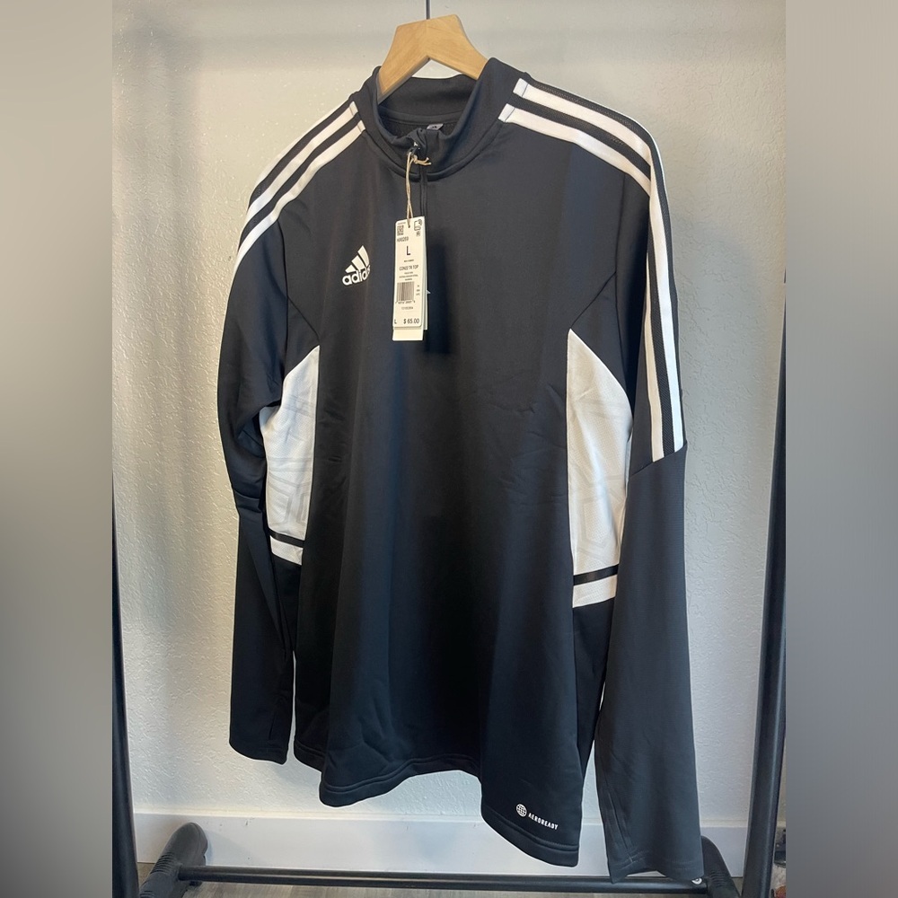 L Mens Black Adidas Soccer Half-Zip Athletic Top MSRP$65